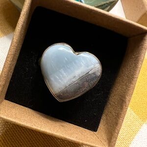 Blue White Gray Striped Agate Heart Ring